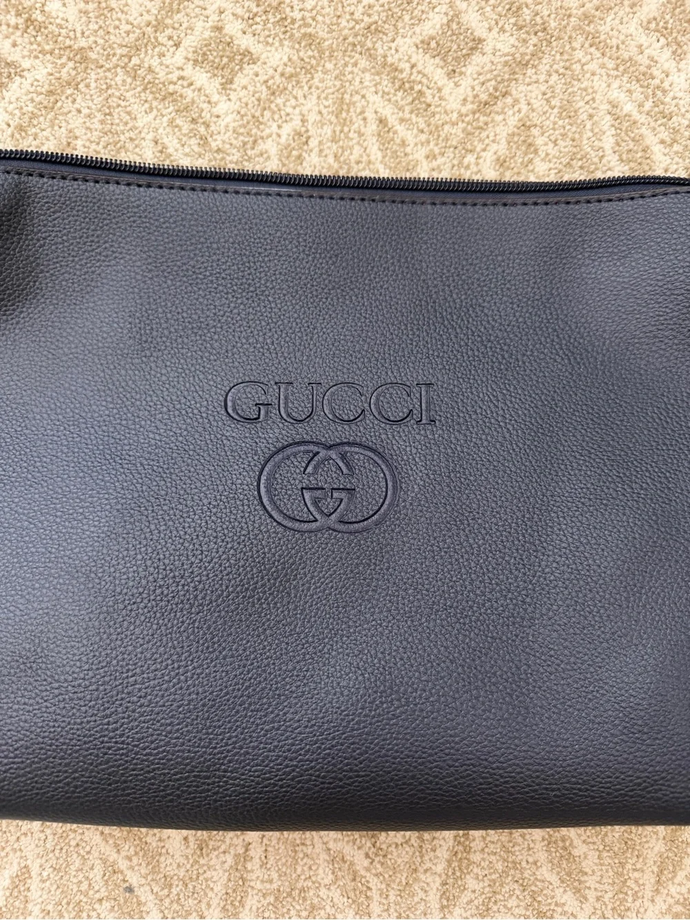 Navy Blue Leather Logo Cosmetic Pouch